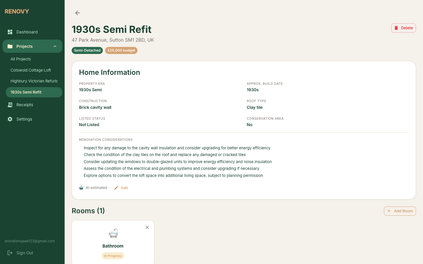 Home information card showing property era and construction